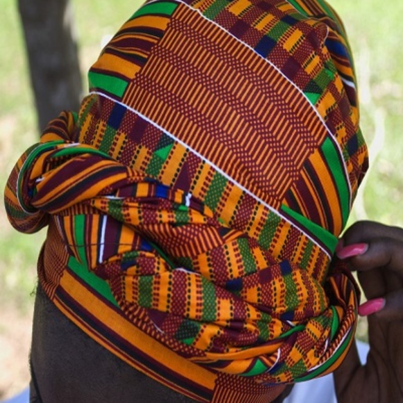 ExporeAfrica.com Accessories - Traditional Orange African Kente Headwrap